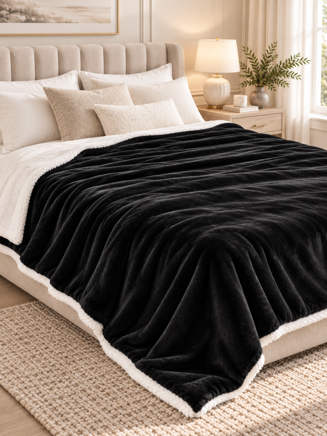 Sherpa Fleece Reversible Throw Blanket