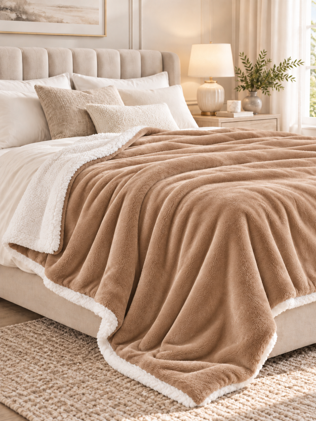 Sherpa Fleece Reversible Throw Blanket
