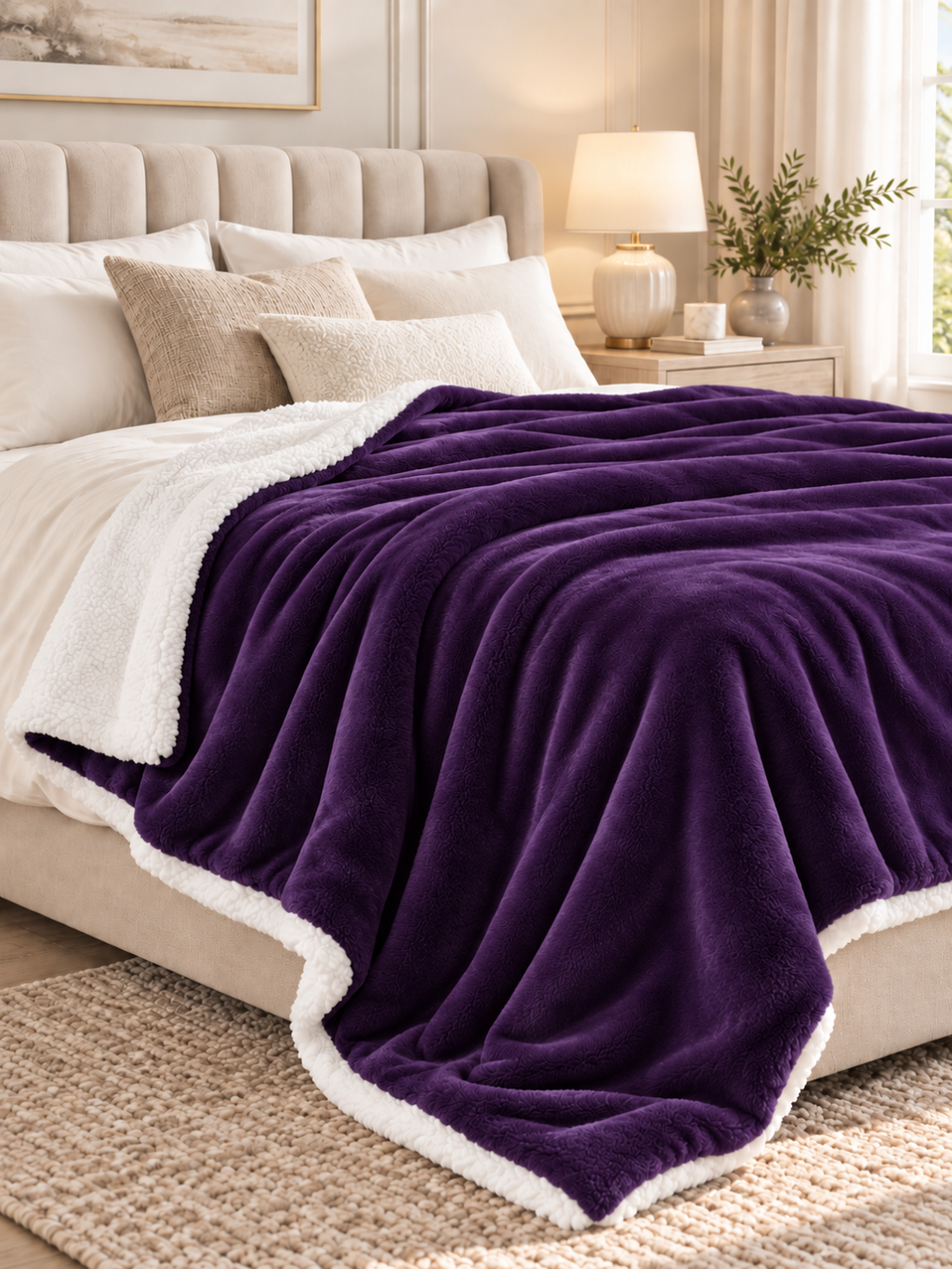 Sherpa Fleece Reversible Throw Blanket