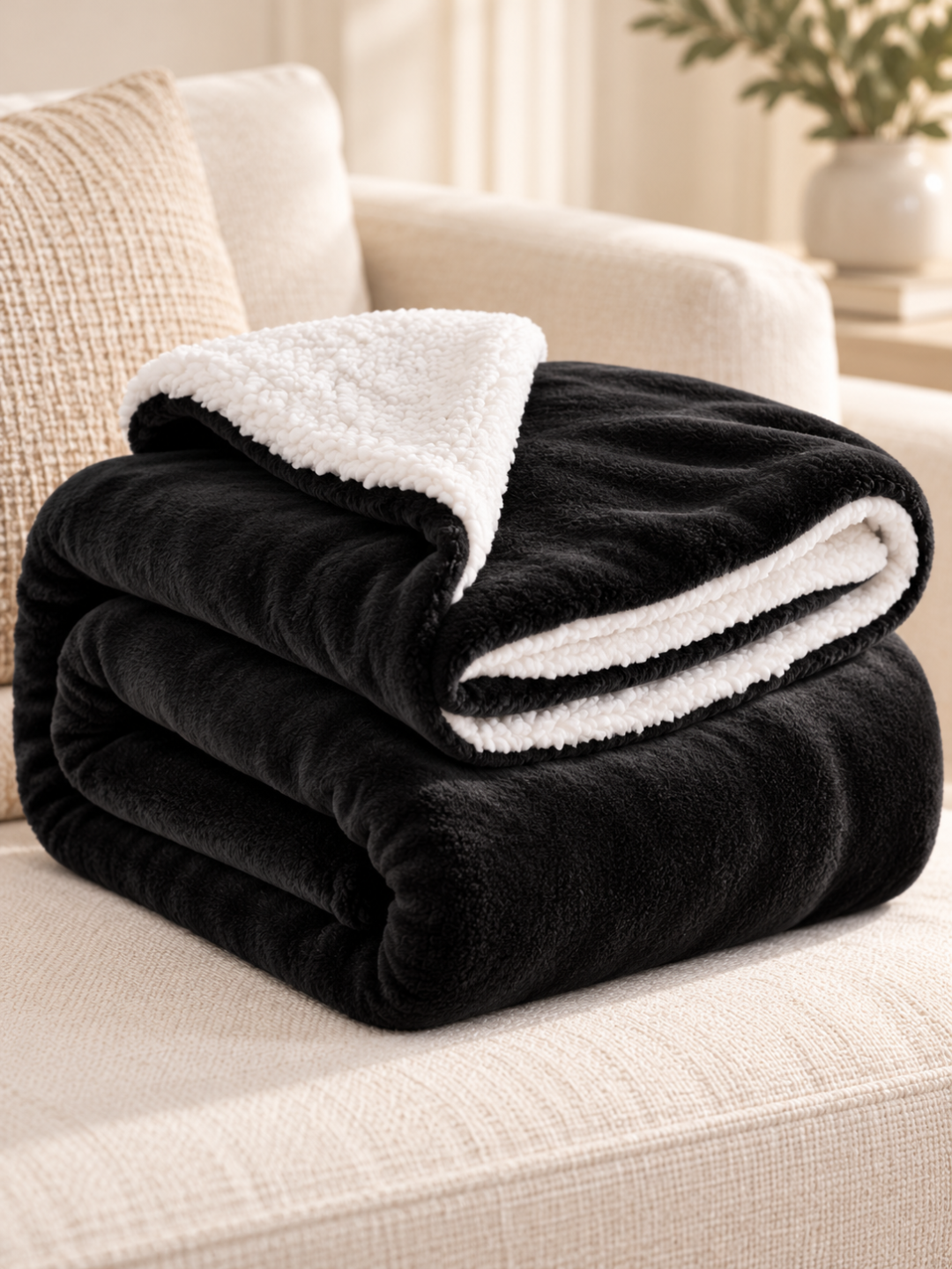Sherpa Fleece Reversible Throw Blanket