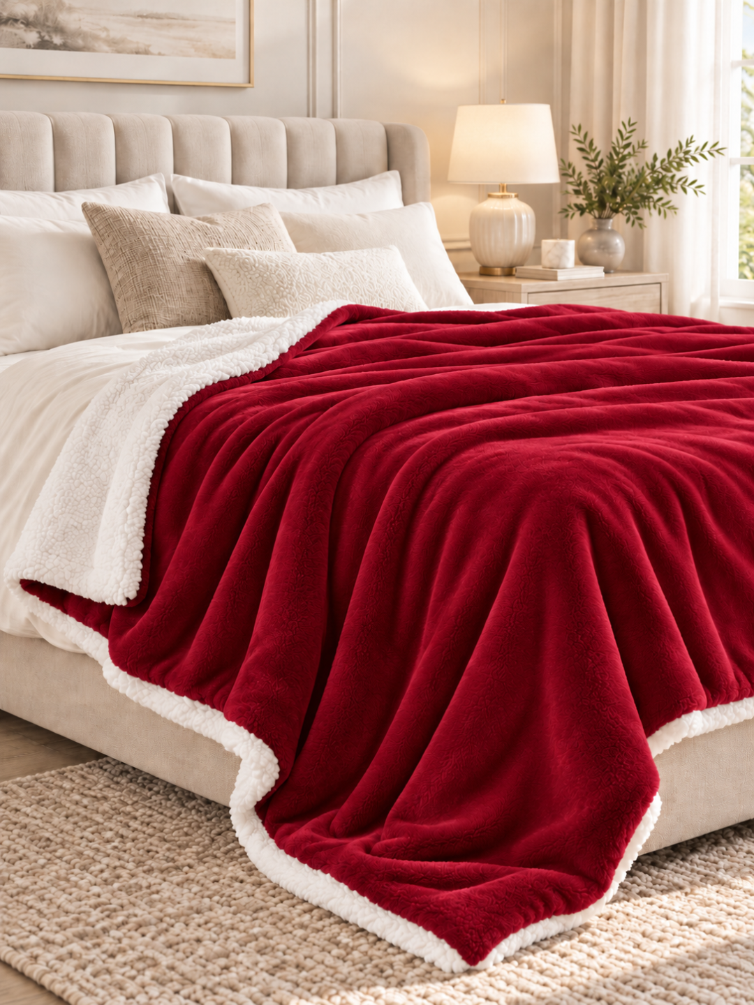 Sherpa Fleece Reversible Throw Blanket
