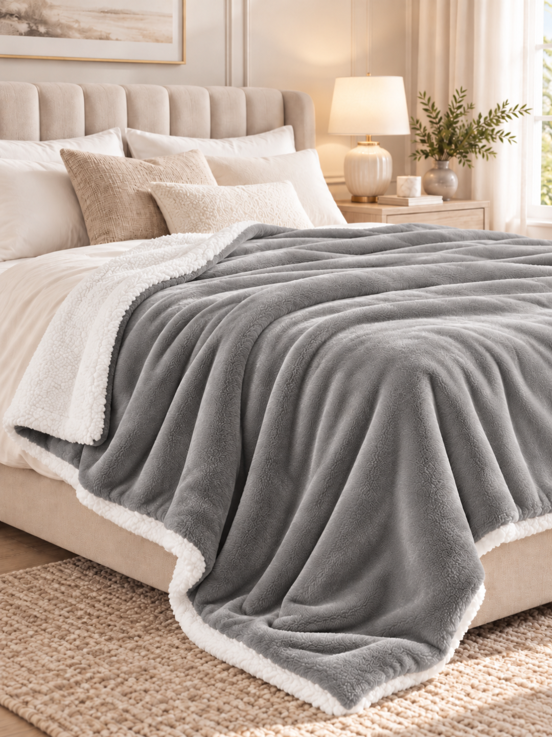 Sherpa Fleece Reversible Throw Blanket