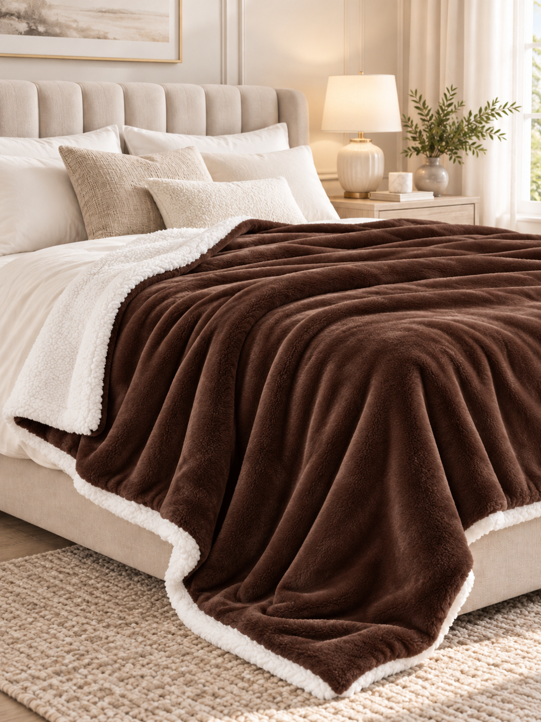 Sherpa Fleece Reversible Throw Blanket