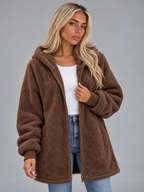 Women’s Longline Plush Teddy Hoodie Jacket