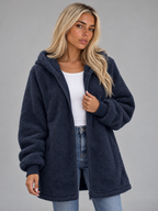 Women’s Longline Plush Teddy Hoodie Jacket
