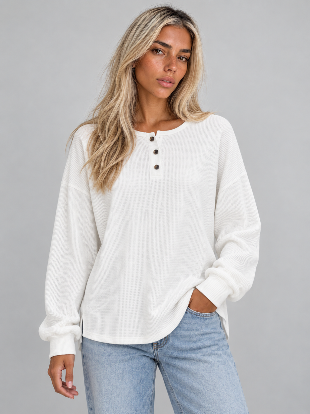 Women's Waffle Knit Button-Up Top