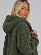 Women’s Longline Plush Teddy Hoodie Jacket
