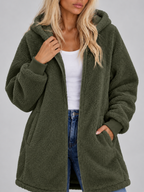 Women’s Longline Plush Teddy Hoodie Jacket