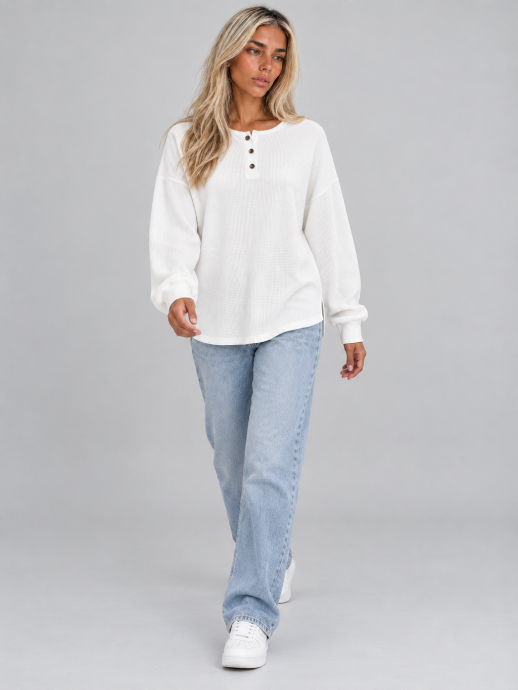 Women's Waffle Knit Button-Up Top