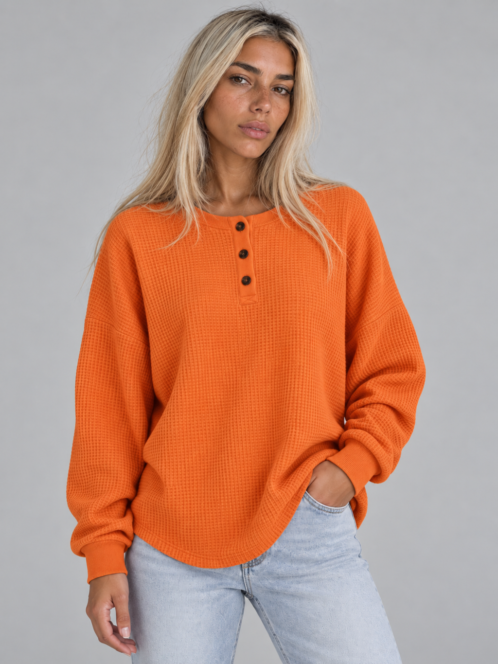 Women's Waffle Knit Button-Up Top