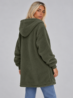 Women’s Longline Plush Teddy Hoodie Jacket