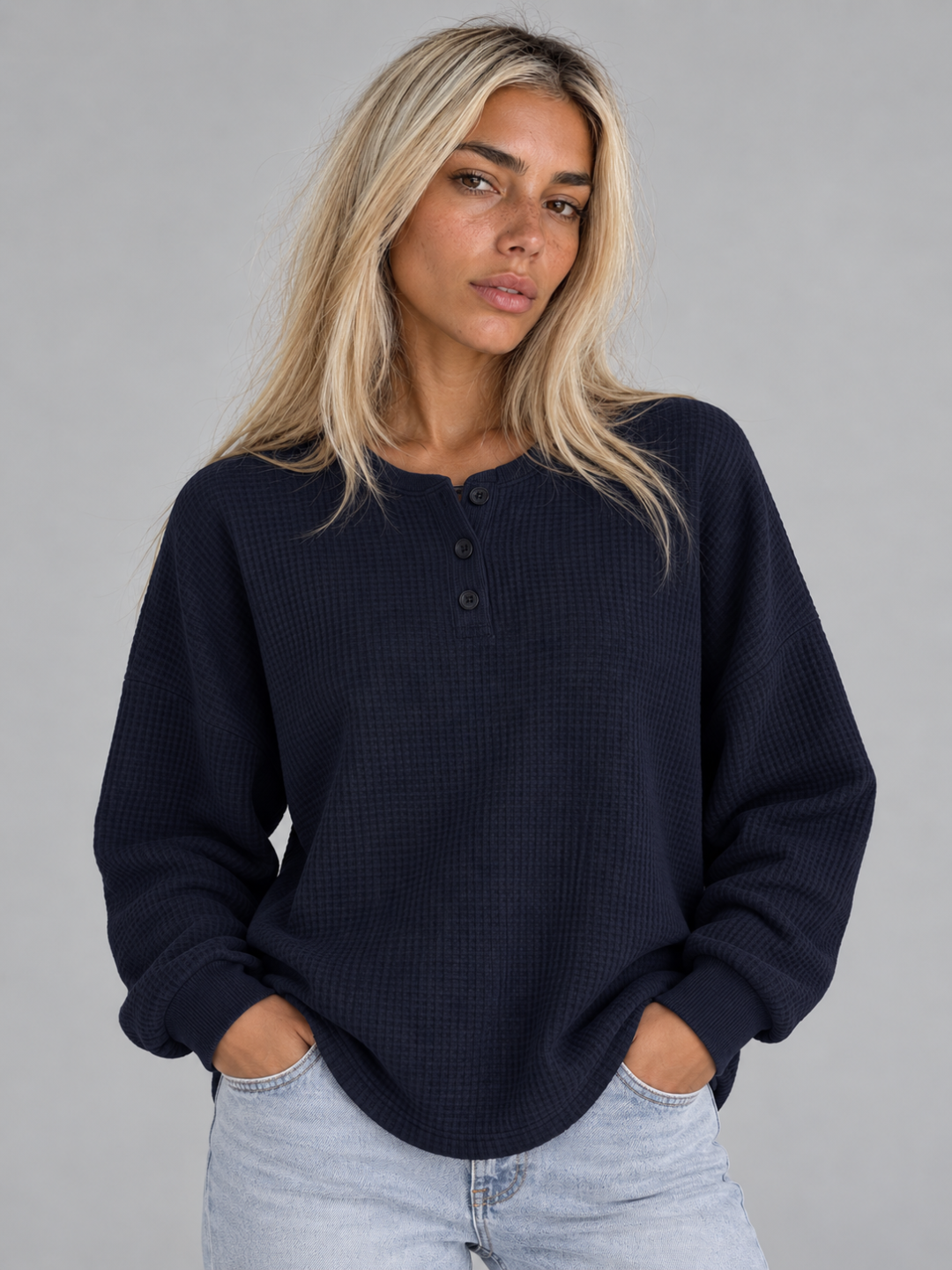 Women's Waffle Knit Button-Up Top