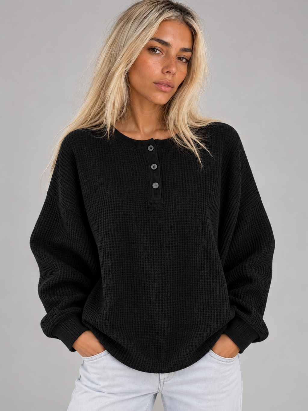 Women's Waffle Knit Button-Up Top