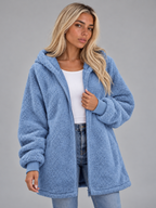 Women’s Longline Plush Teddy Hoodie Jacket