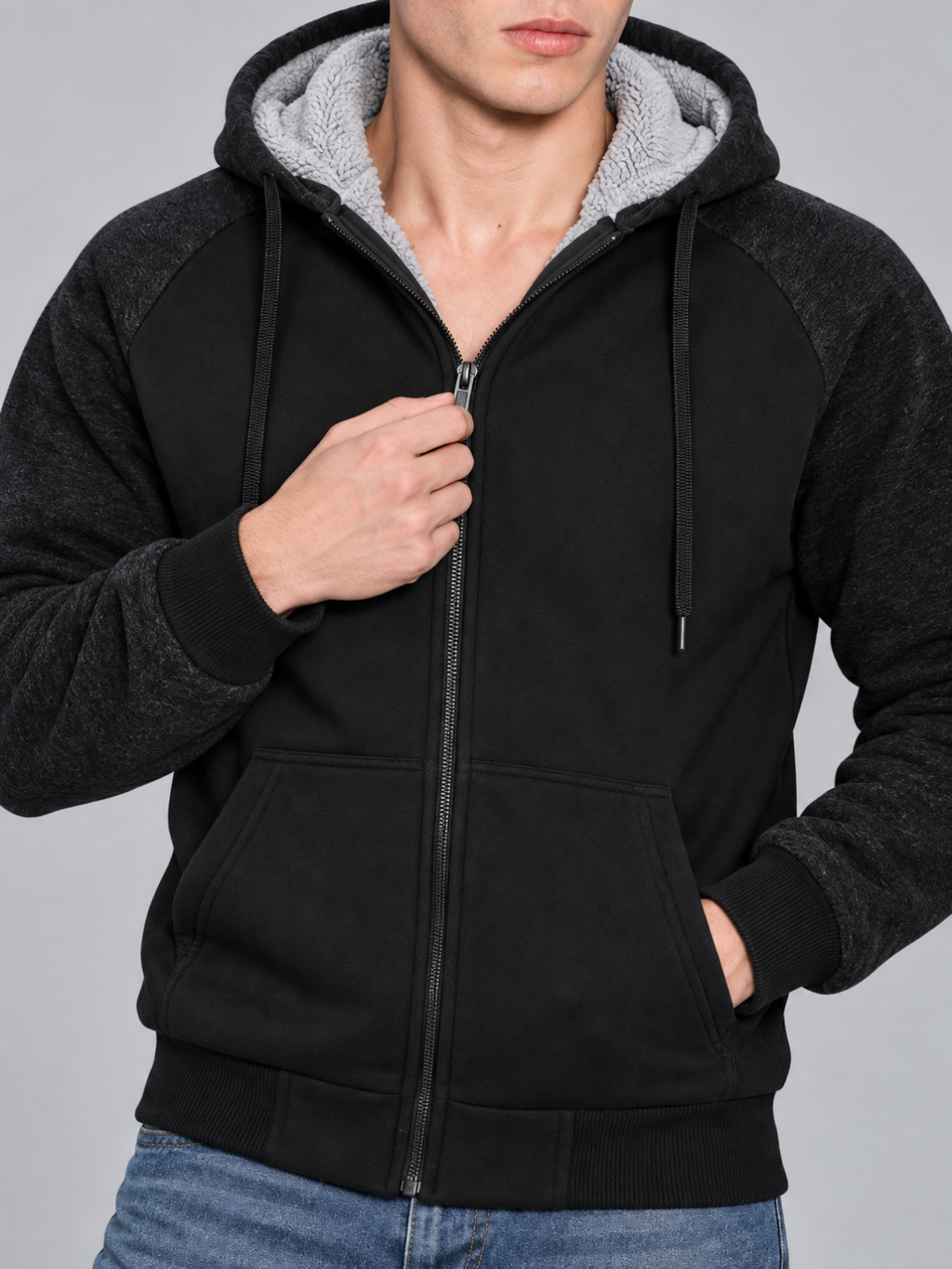 Men's Sherpa-Lined Hooded Fleece Jacket
