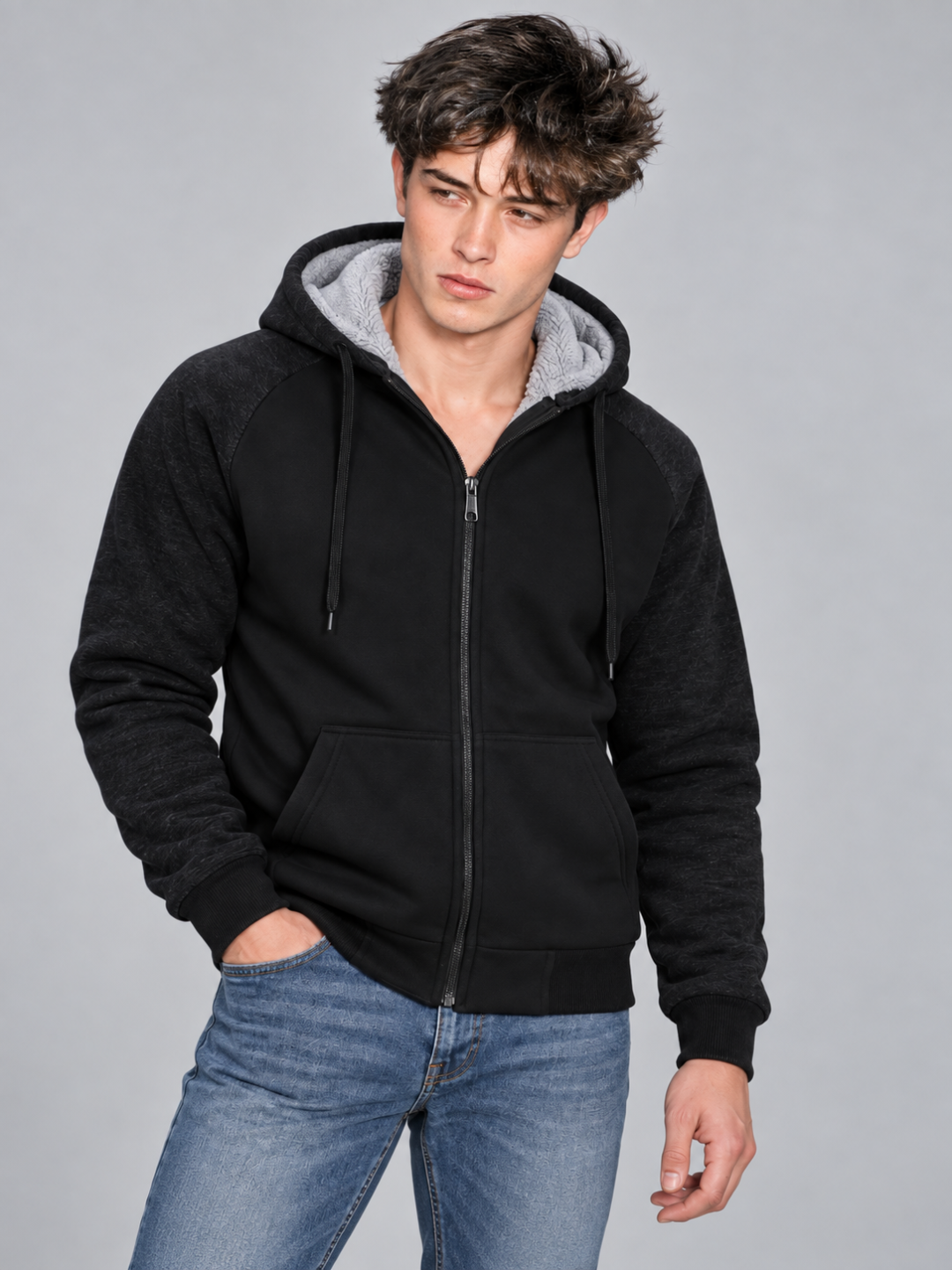 Men's Sherpa-Lined Hooded Fleece Jacket