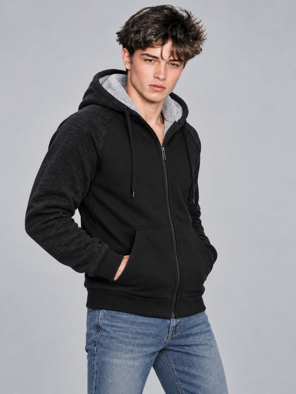Men's Sherpa-Lined Hooded Fleece Jacket