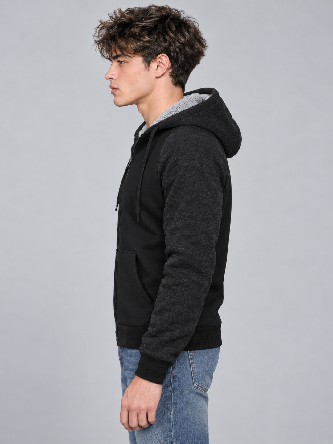 Men's Sherpa-Lined Hooded Fleece Jacket