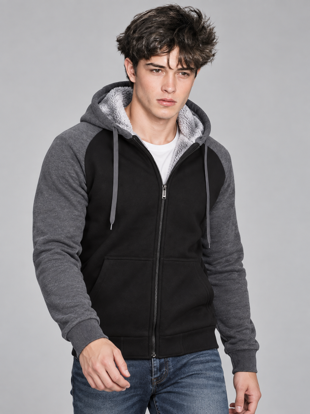 Men's Sherpa-Lined Hooded Fleece Jacket