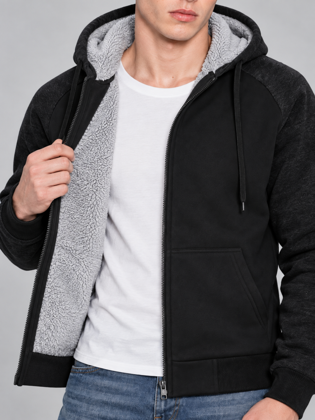 Men's Sherpa-Lined Hooded Fleece Jacket