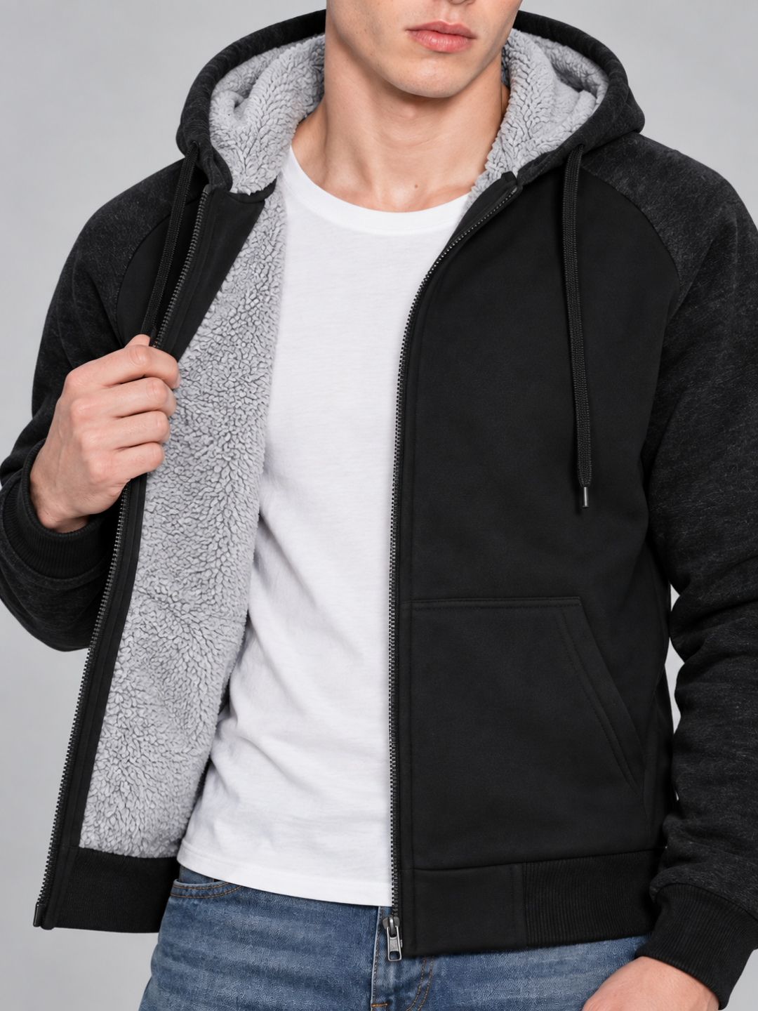 Men's Sherpa-Lined Hooded Fleece Jacket