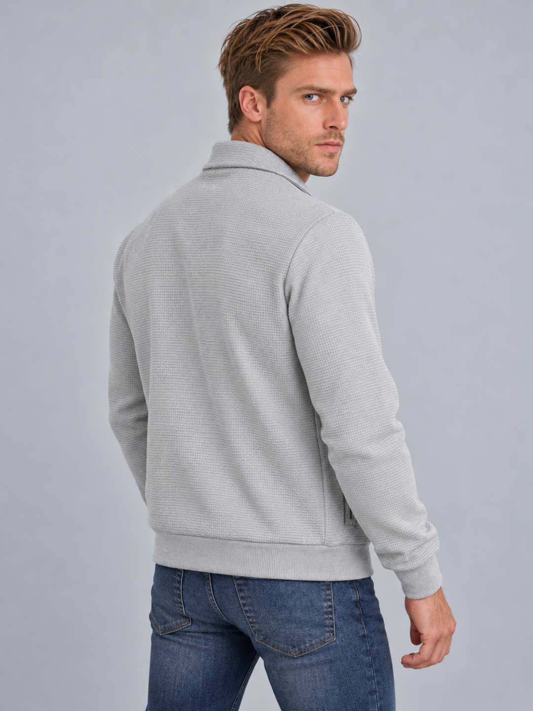 Men's Waffle Texture Zip-Up Shirt Jacket
