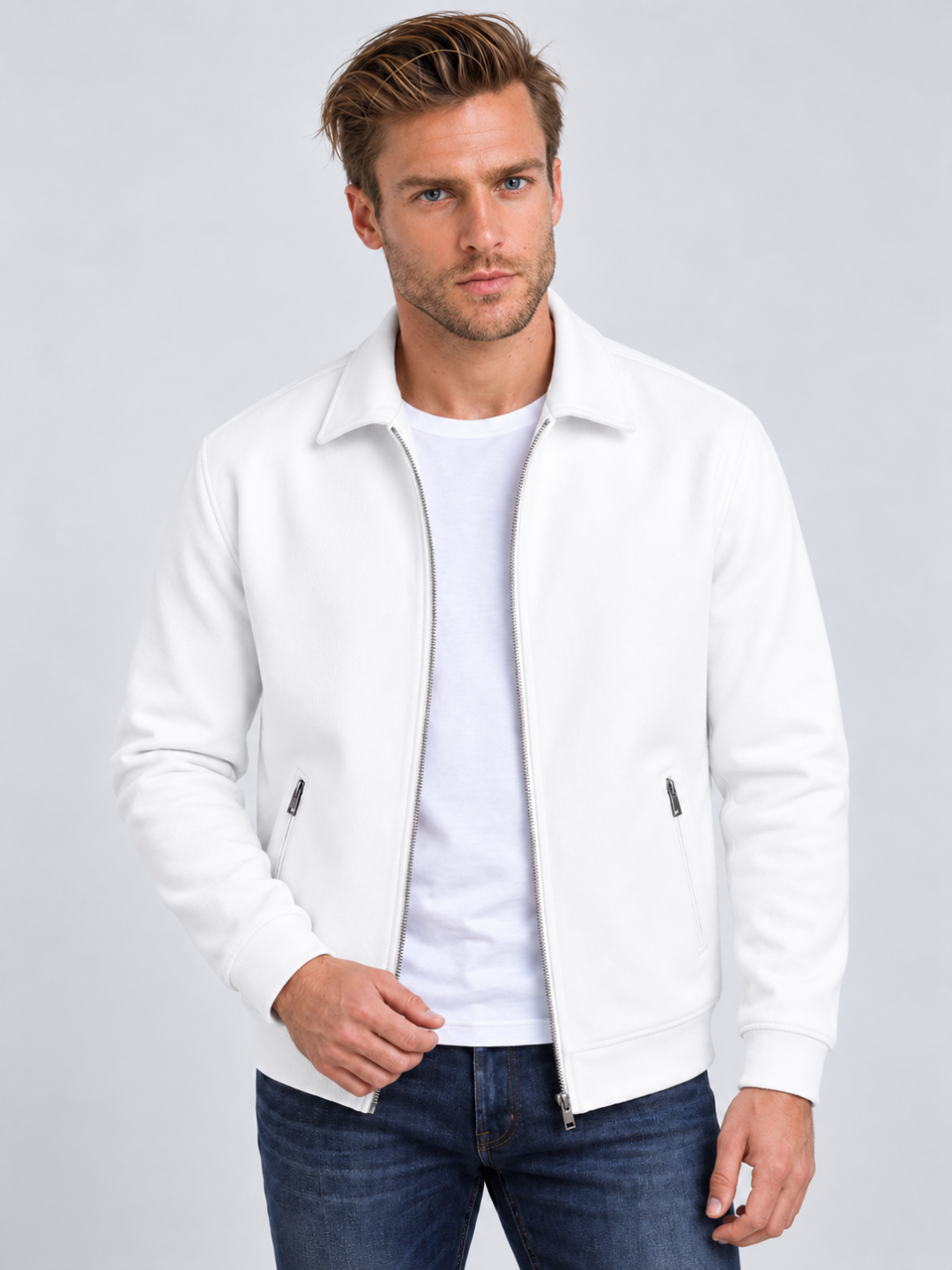 Men's Waffle Texture Zip-Up Shirt Jacket