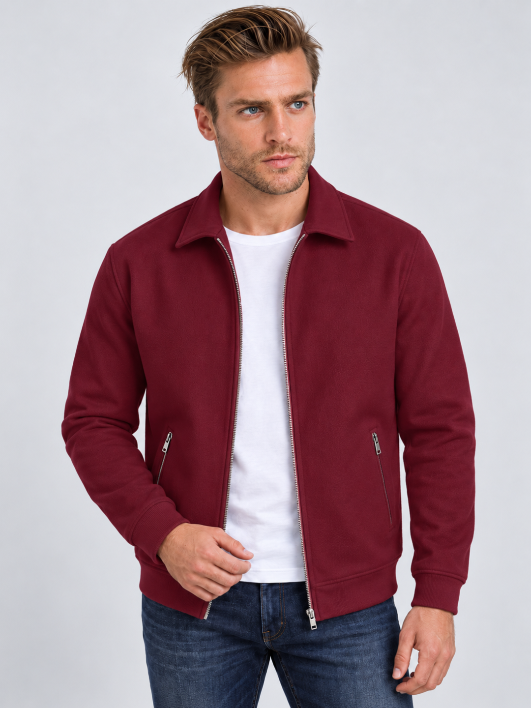 Men's Waffle Texture Zip-Up Shirt Jacket