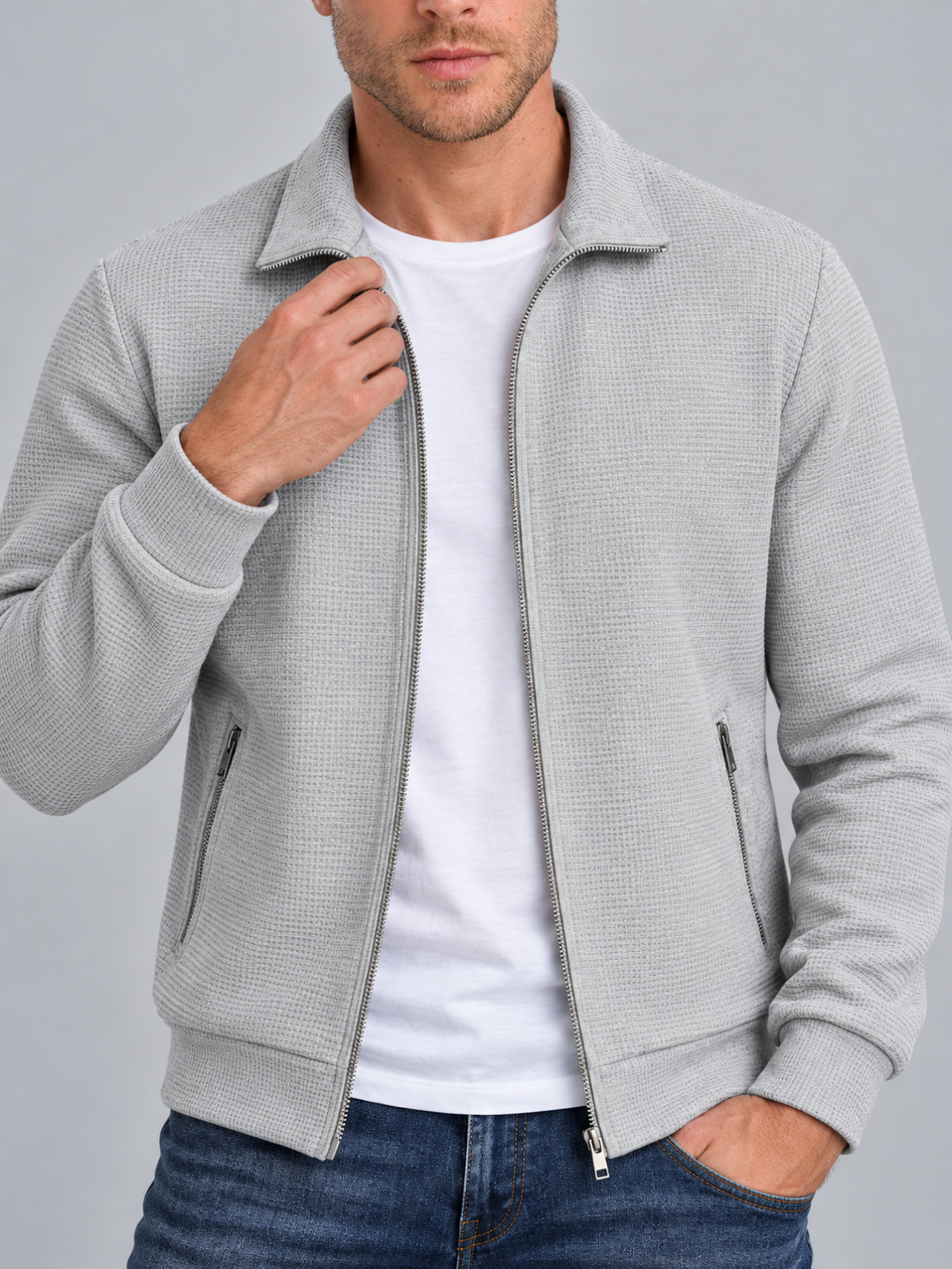 Men's Waffle Texture Zip-Up Shirt Jacket