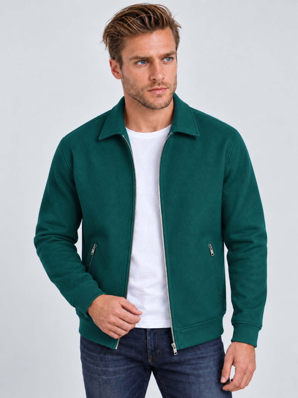 Men's Waffle Texture Zip-Up Shirt Jacket