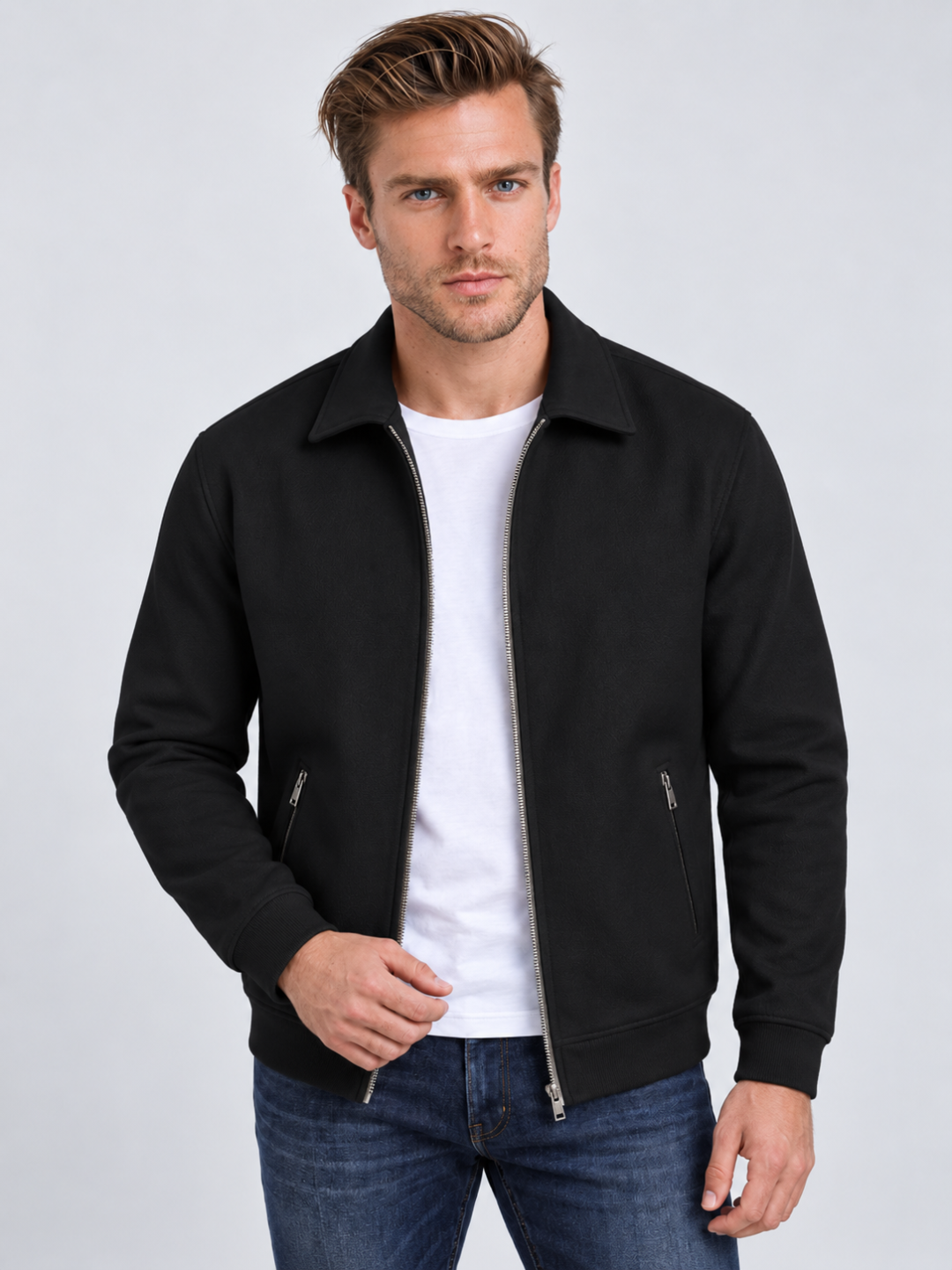 Men's Waffle Texture Zip-Up Shirt Jacket