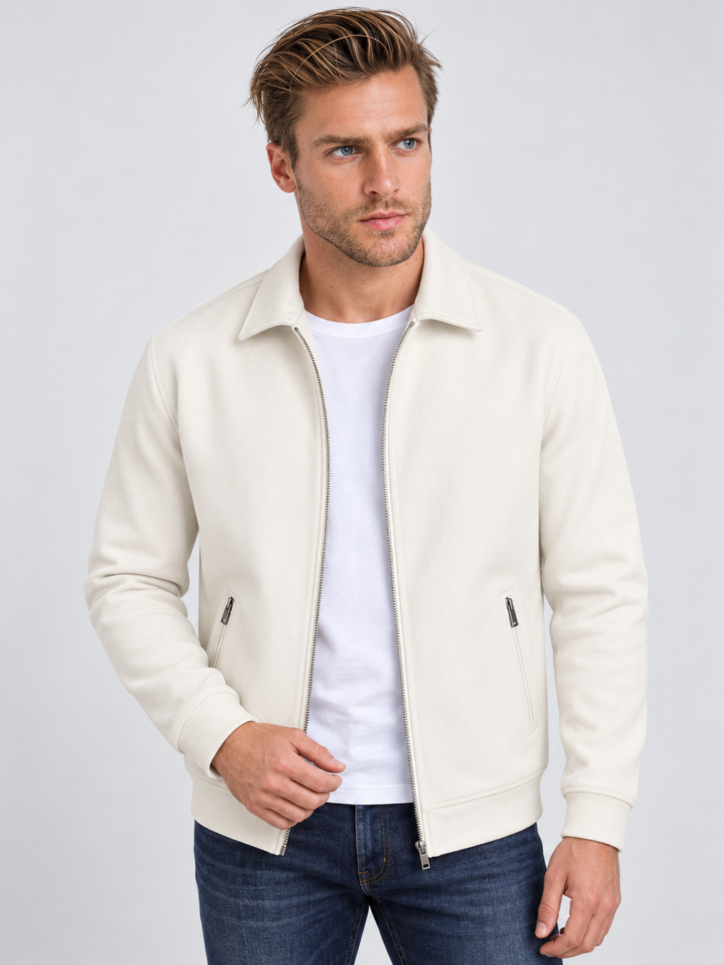 Men's Waffle Texture Zip-Up Shirt Jacket