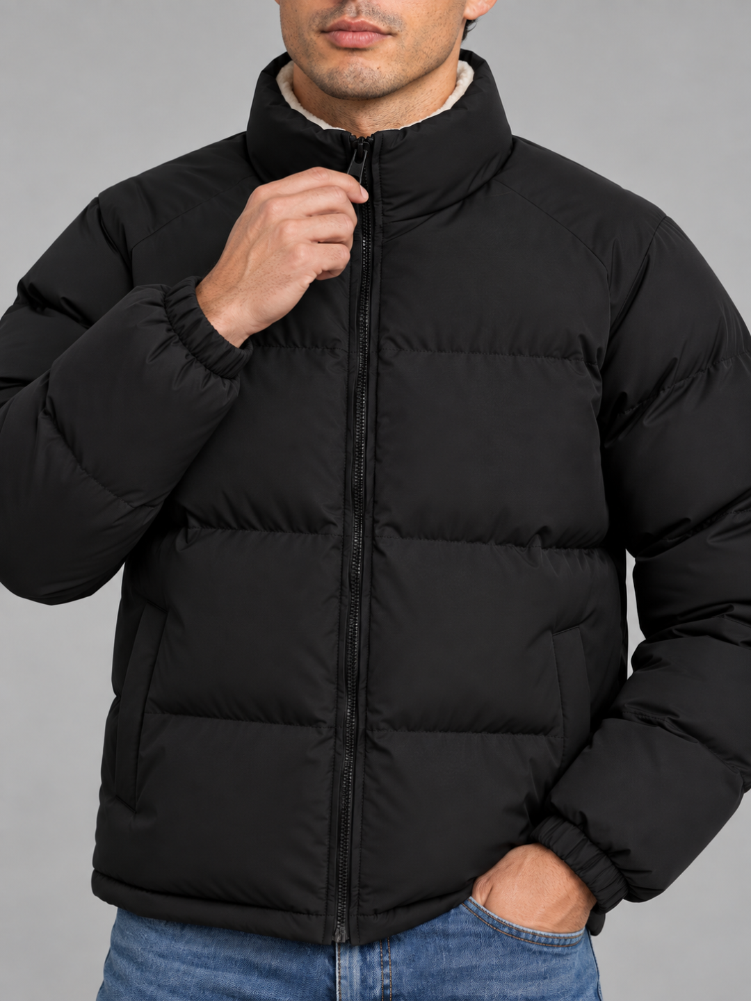 Men's Sherpa-Lined Puffer Jacket