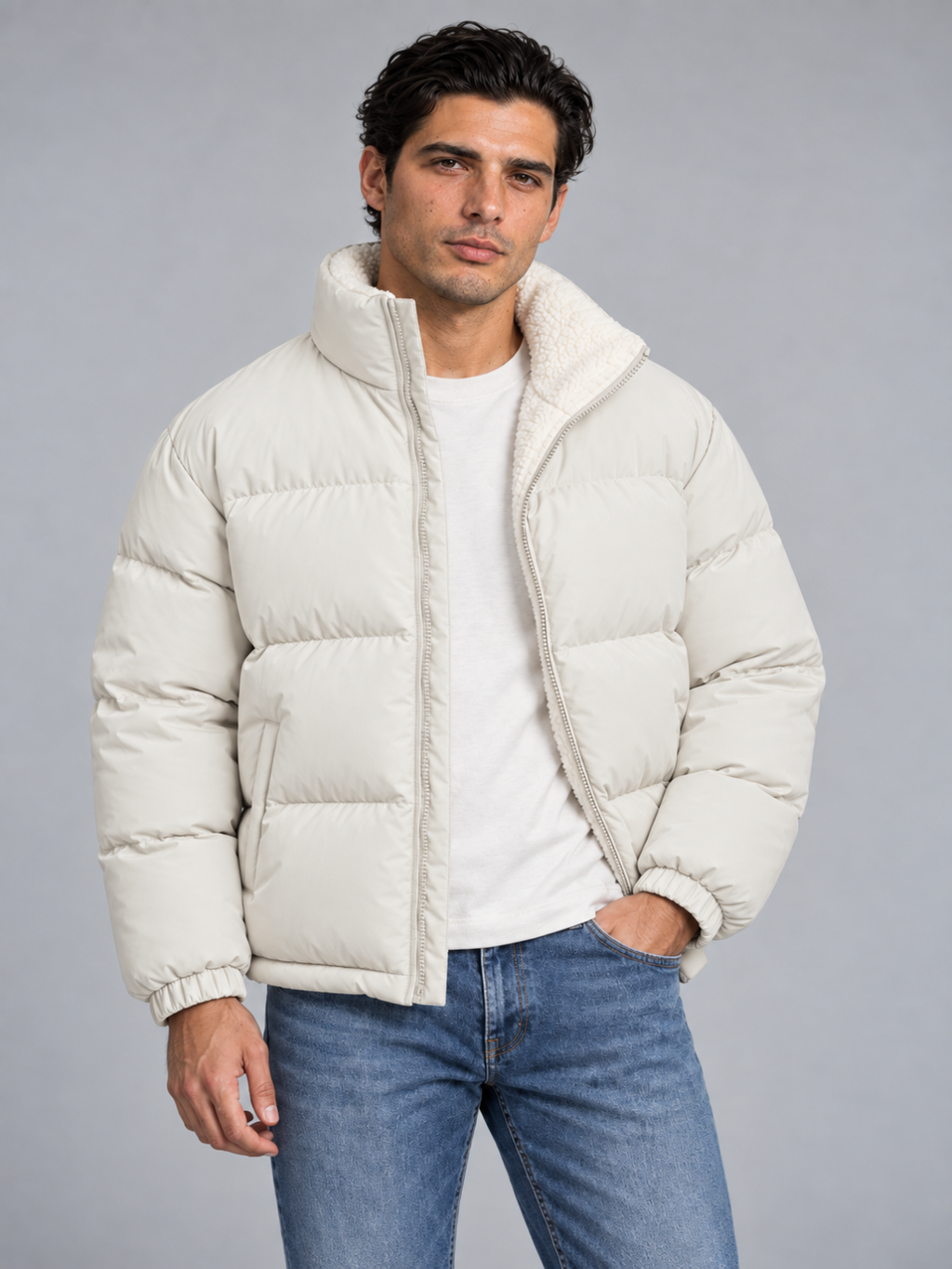 Men's Sherpa-Lined Puffer Jacket