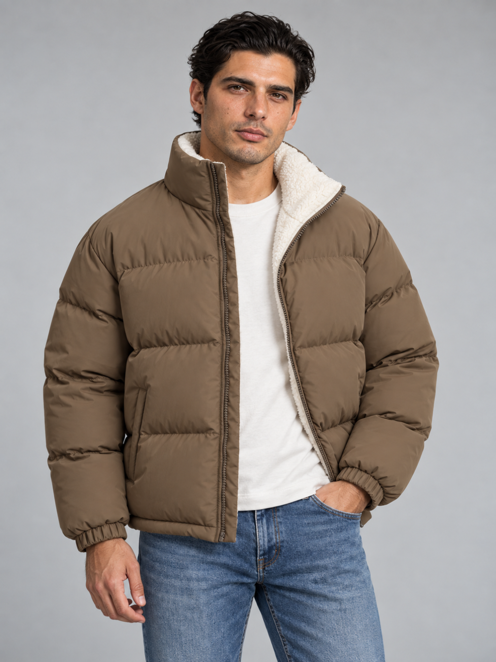 Men's Sherpa-Lined Puffer Jacket