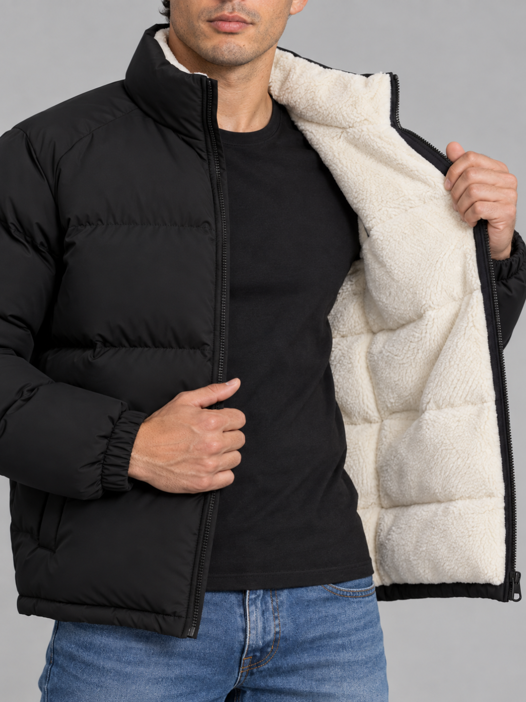 Men's Sherpa-Lined Puffer Jacket