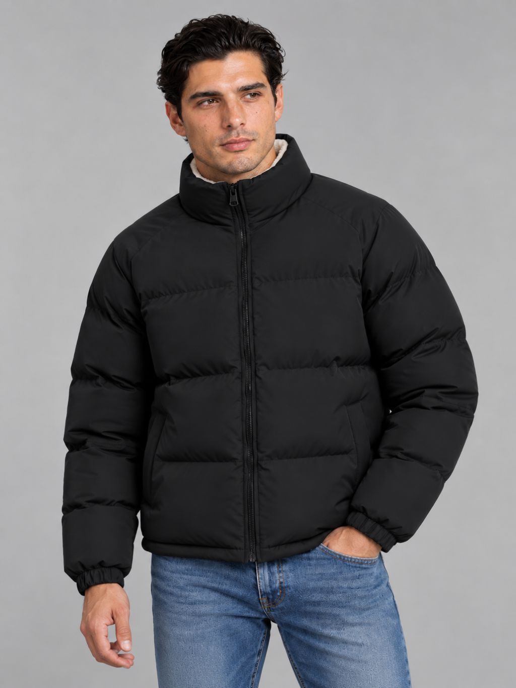 Men's Sherpa-Lined Puffer Jacket