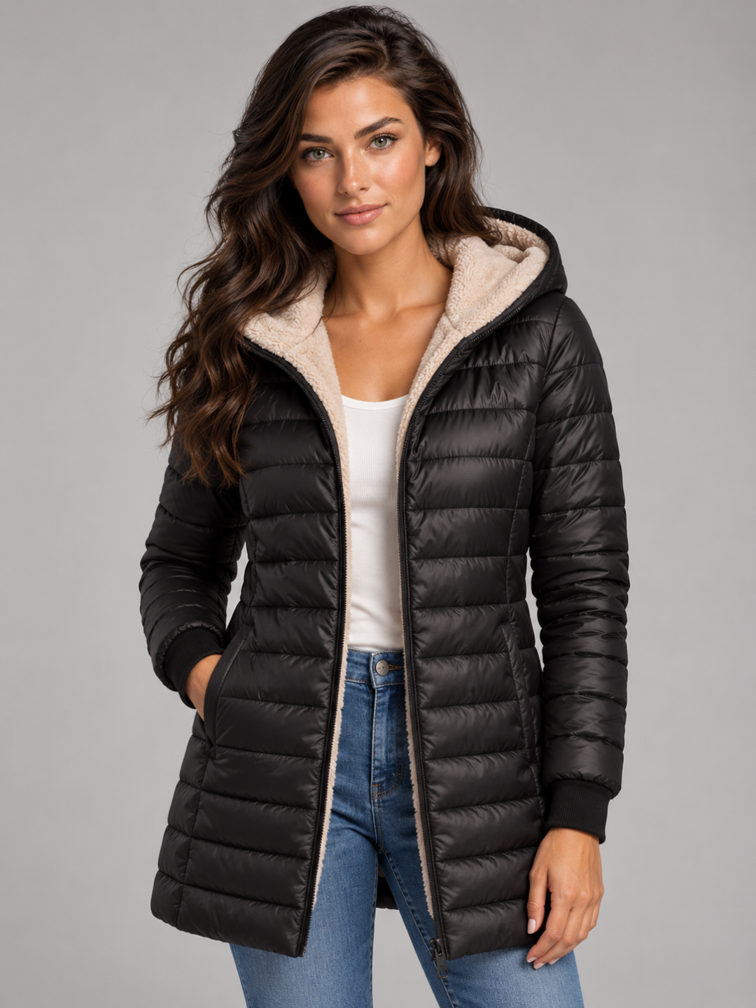 Women's Mid-Length Faux Fur Lined Puffer Coat
