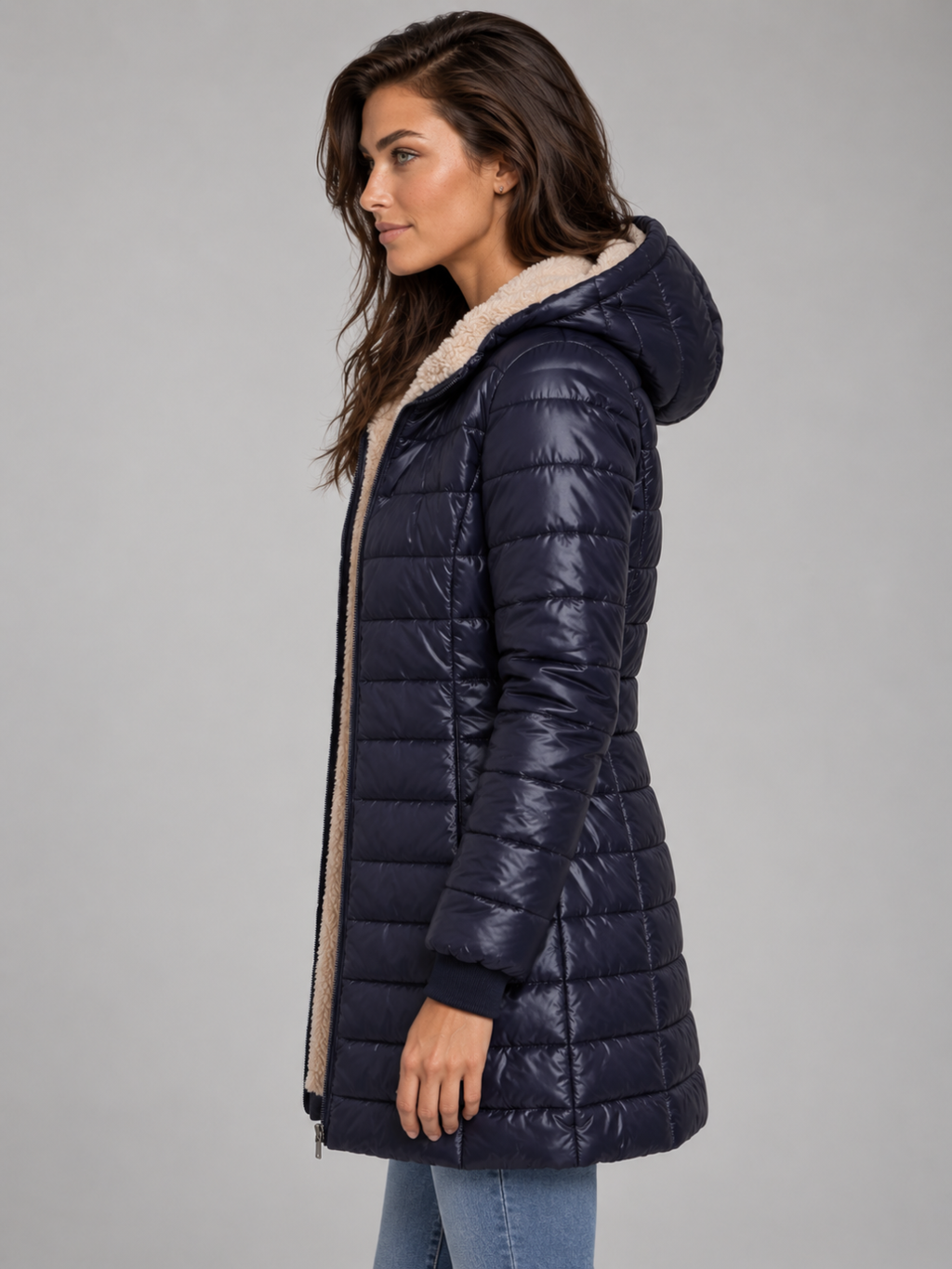 Women's Mid-Length Faux Fur Lined Puffer Coat