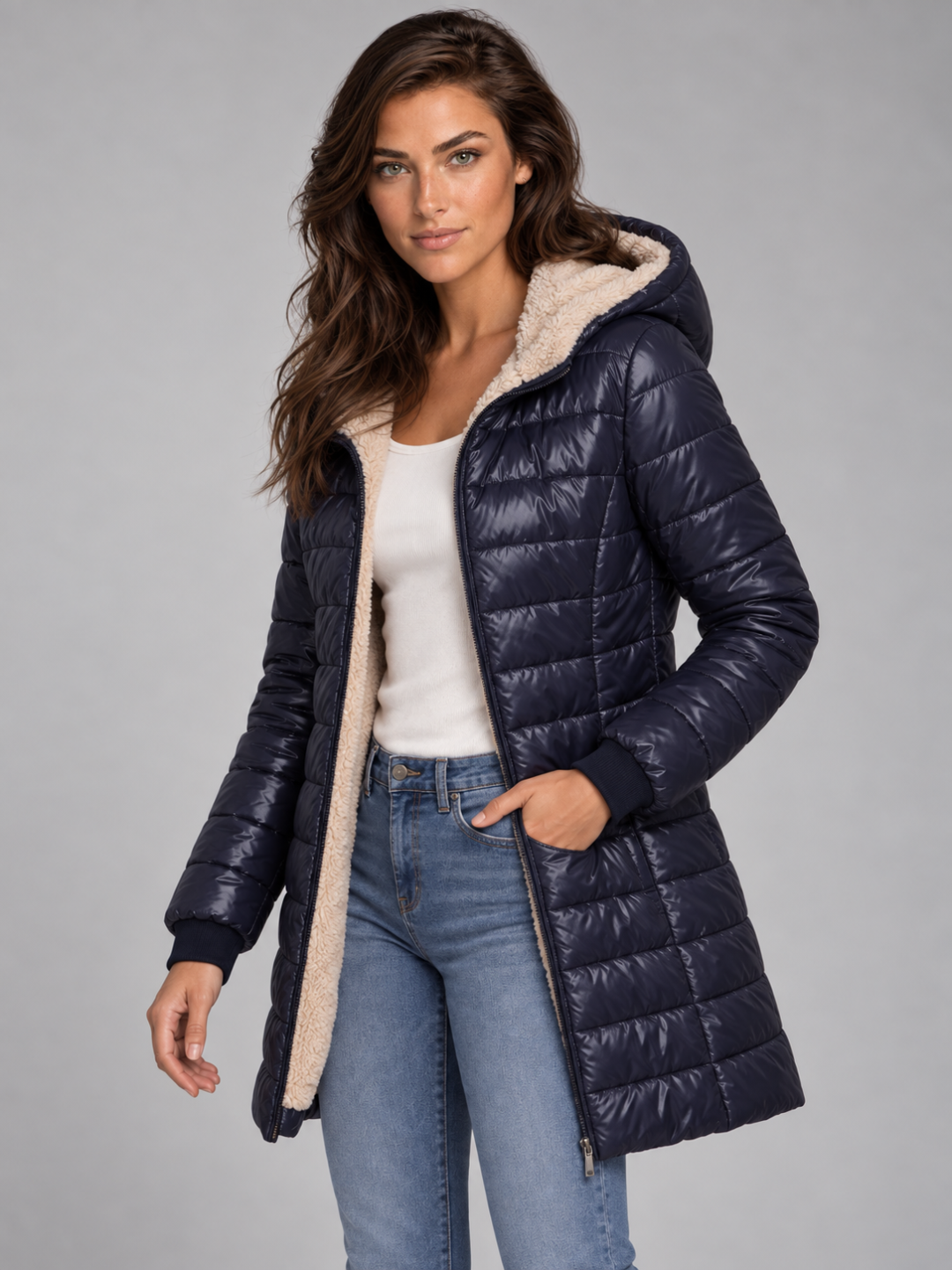 Women's Mid-Length Faux Fur Lined Puffer Coat