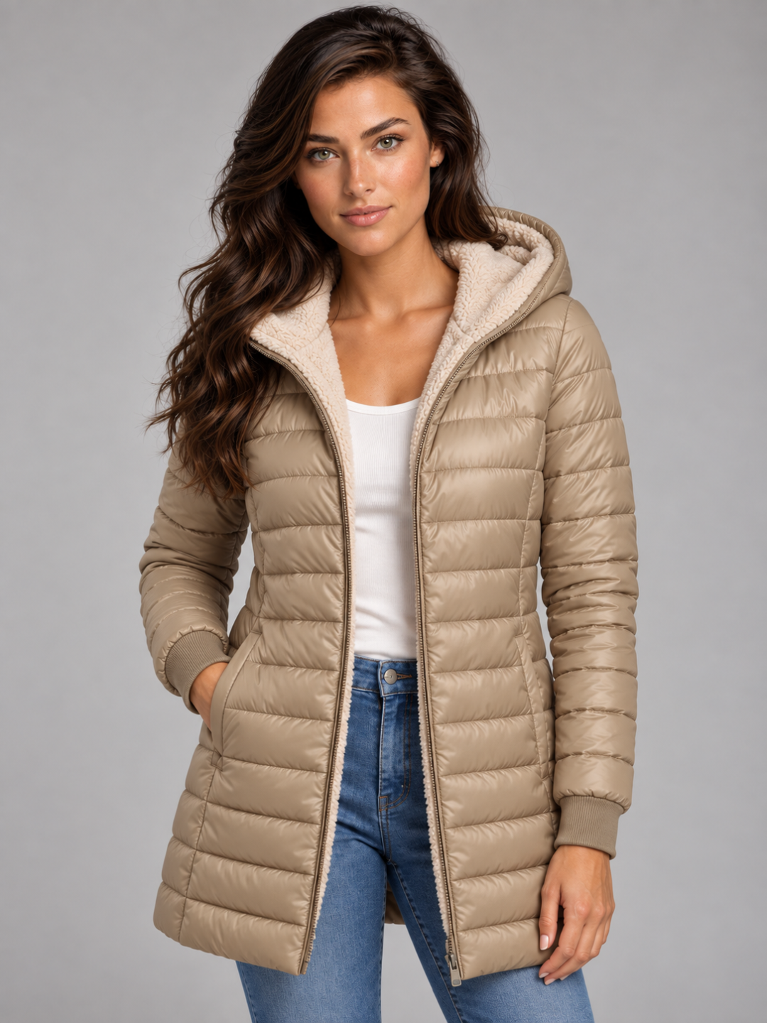 Women's Mid-Length Faux Fur Lined Puffer Coat