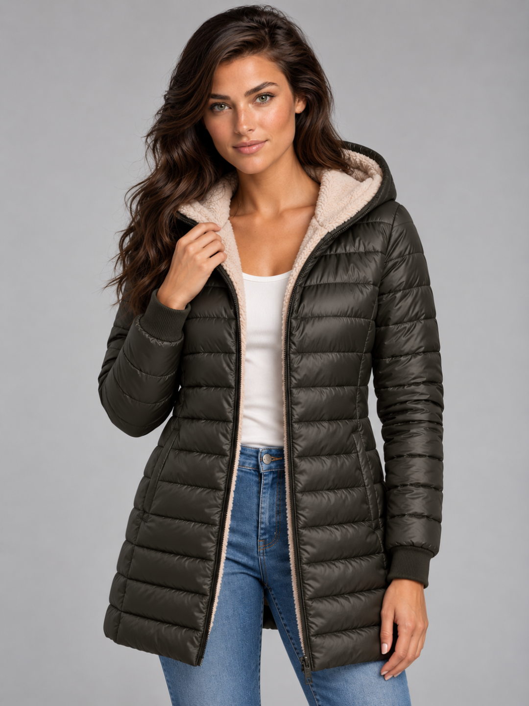 Women's Mid-Length Faux Fur Lined Puffer Coat
