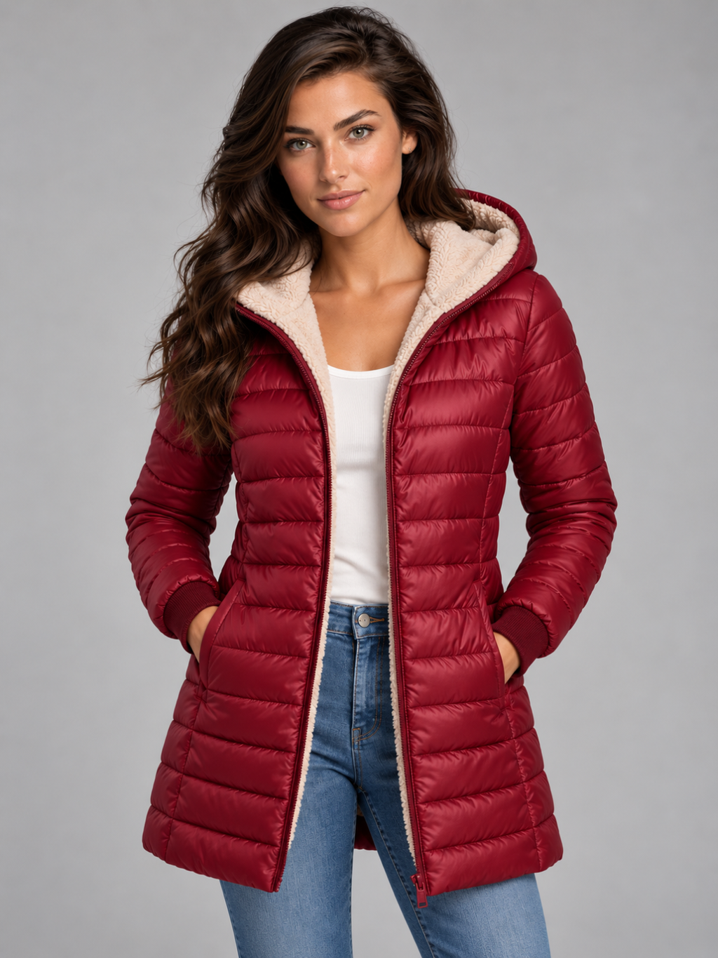 Women's Mid-Length Faux Fur Lined Puffer Coat