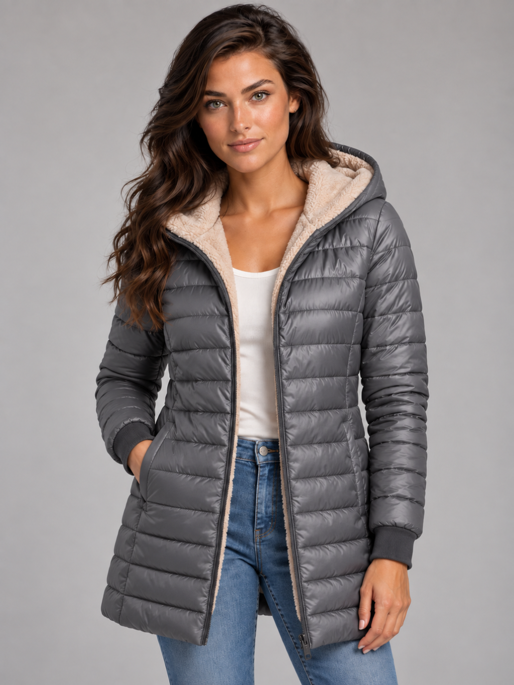 Women's Mid-Length Faux Fur Lined Puffer Coat