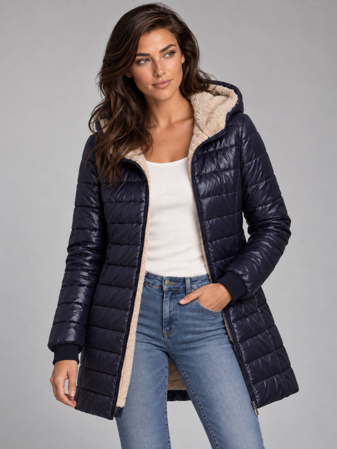 Women's Mid-Length Faux Fur Lined Puffer Coat
