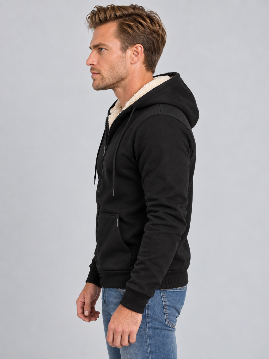 Men's Sherpa-Lined Zip-Up Hoodie
