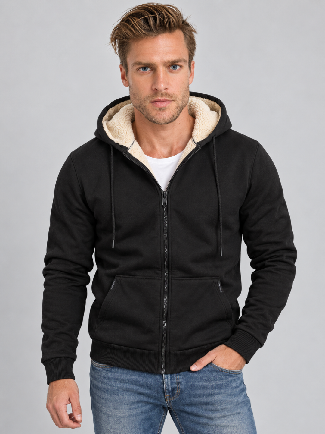 Men's Sherpa-Lined Zip-Up Hoodie