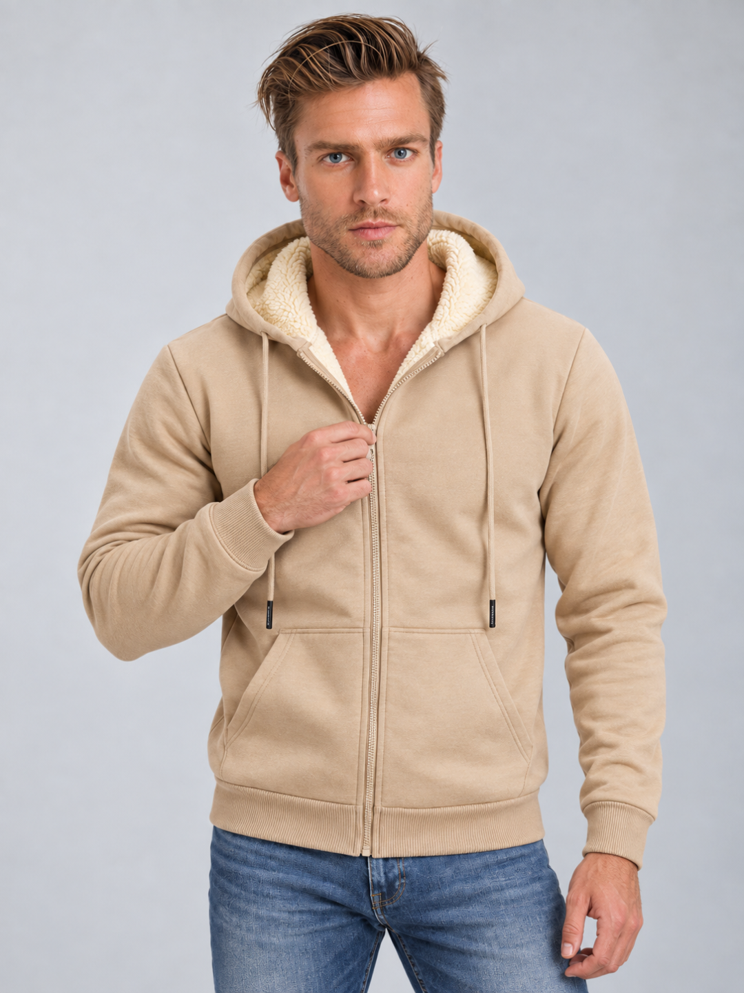 Men's Sherpa-Lined Zip-Up Hoodie