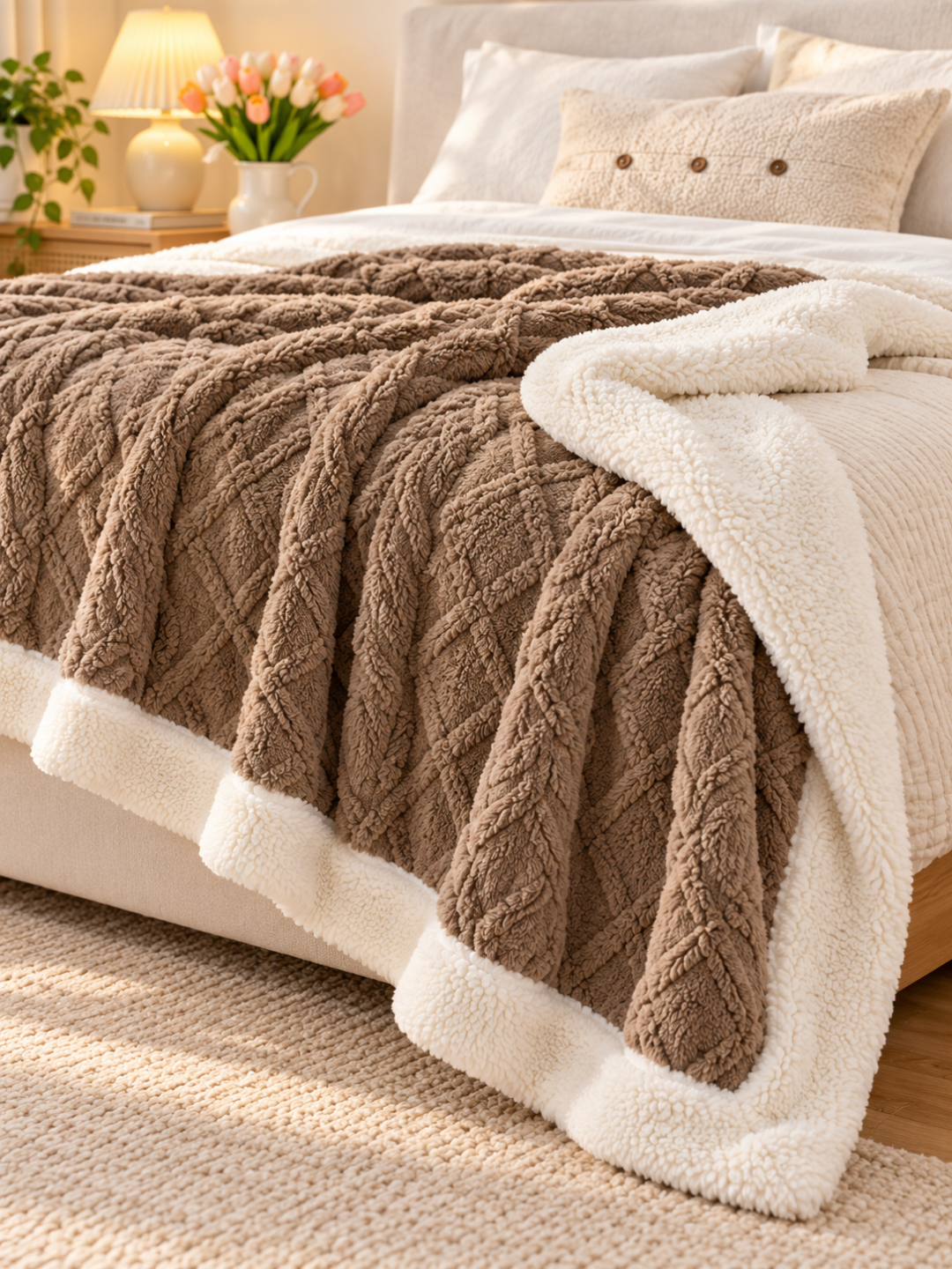Sherpa Coral Fleece Throw Blanket