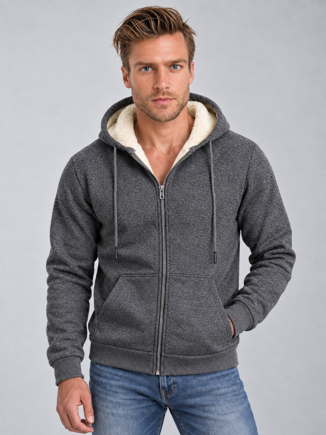 Men's Sherpa-Lined Zip-Up Hoodie